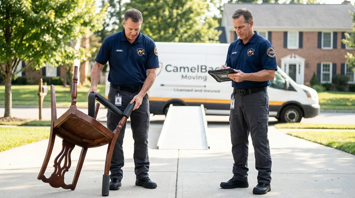 Movers inspecting furniture for damage prevention before loading in Ringgold, GA