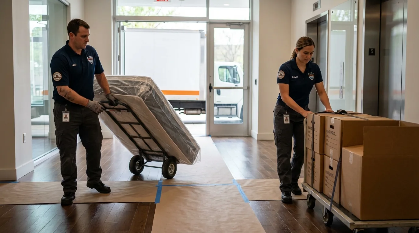 Professional apartment movers loading elevator in Ringgold, GA